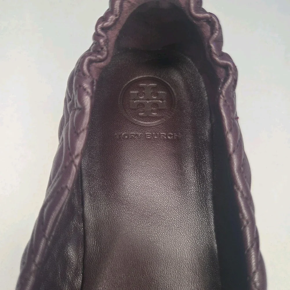 Tory Burch Minnie Quilted Nappa Leather Ballet Flats Port Burgundy Wine US 10